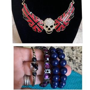 Fun Jewely Lot Rhinestone Skeleton Necklace and 3 Bracelets